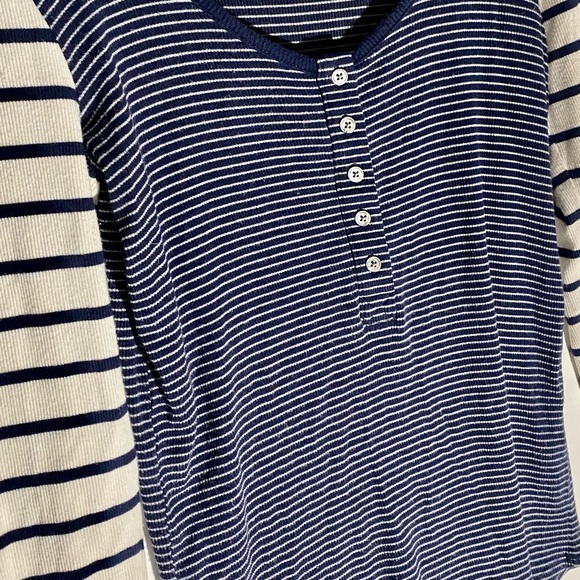 J.Crew Modal Navy/White Mixed Stripe Pattern Henley Shirt - Picture 4 of 4